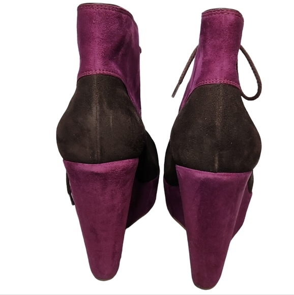 Santoni Rose Collection Lace Up Platform Ankle Boots Purple & Brown Suede SZ 39 - Picture 3 of 11